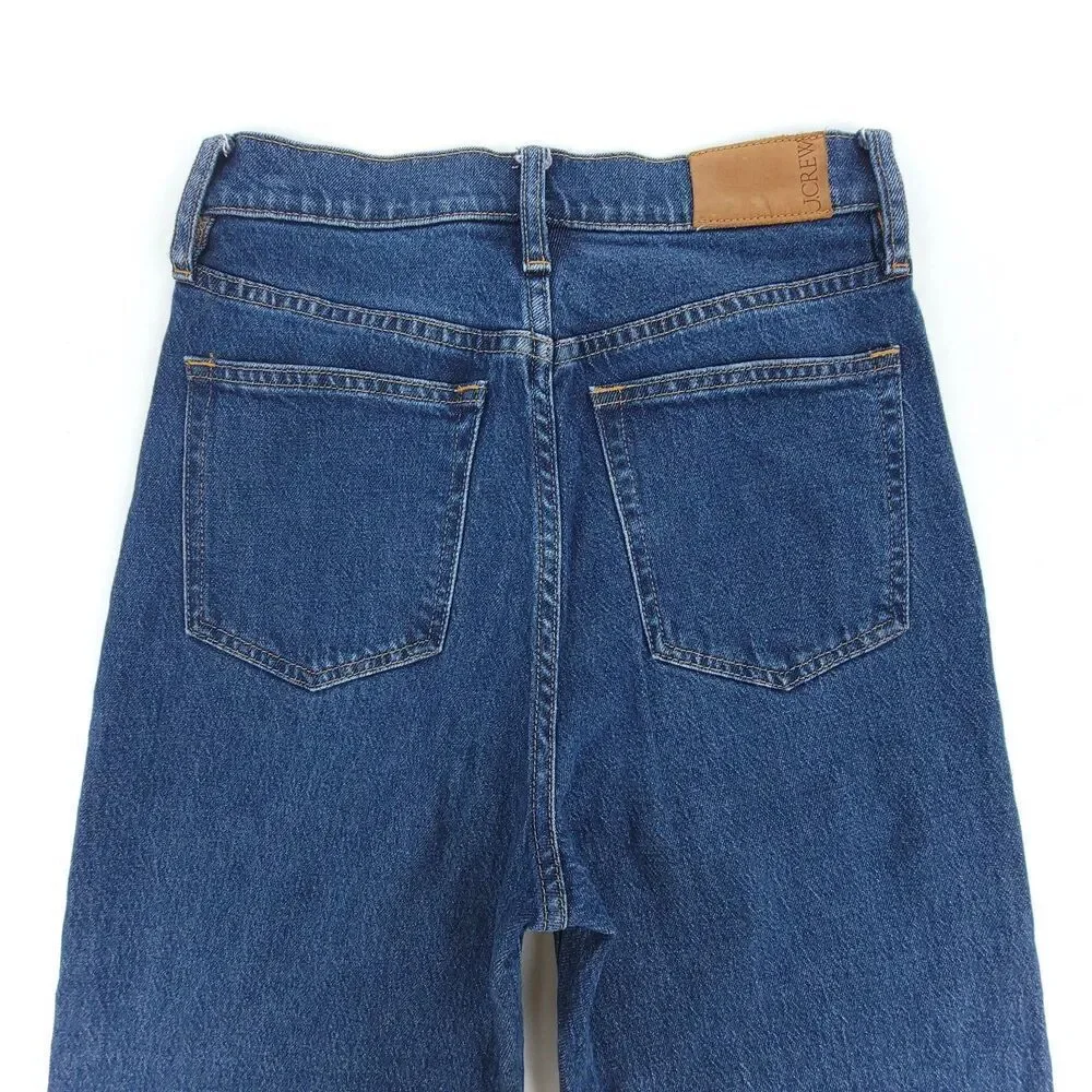 J CREW Wide Leg Denim Trouser in Fiorellas Wash 70's High Rise Raw Hem Jeans 27
